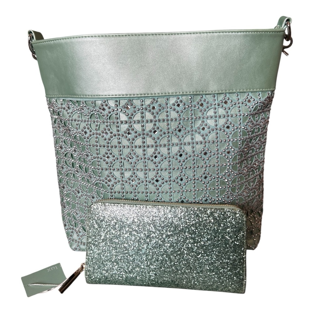 Mirror Rhinestone Hobo Detachable Adjustable Crossbody Strap & Deux Lux Wallet